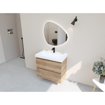 HR Infinity XXL 3d meuble de salle de bain 80 cm 1 vasque céramique blanche 1 trou pour robinet 2 tiroirs chêne français