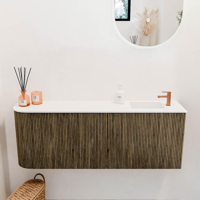 Mondiaz JOYA 111.6cm toiletmeubel - ronding links kleur Dusk - Wastafel FAYE positie Rechts 1 kraangat kleur Talc.