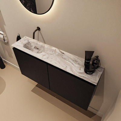 MONDIAZ TURE-DLUX Meuble WC 100 cm Urban. Lavabo EDEN Glace position gauche. Sans trou de robinet.