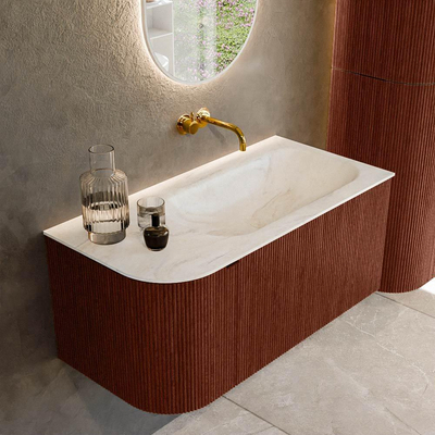 Mondiaz KURVE-DLUX Ensemble de meubles de salle de bains - 95x46x40cm - 1 tiroir - 1 porte - lavabo solid surface - droit - sans trou de robinet - Ruby