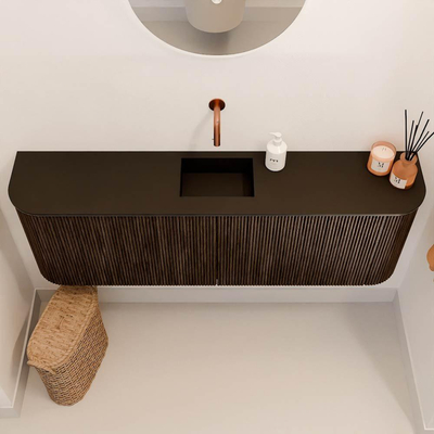 Mondiaz JOYA 123.2cm toiletmeubel - ronding links en rechts kleur Walnut - Wastafel FAYE positie Midden Zonder kraangat kleur Urban.