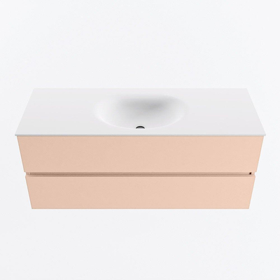 Mondiaz VICA ensemble de meuble de salle de bain - 120cm - meuble sous-vasque rosee - 2 tiroirs - lavabo moon milieu - sans trous de robinet - version haute de 60cm - talc