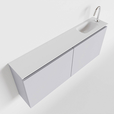 MONDIAZ TURE Kit lave-mains - 120x23x50cm - 1 trou de robinet - 2 portes - cale mat - Lavabo à droite - Solid Surface Blanc