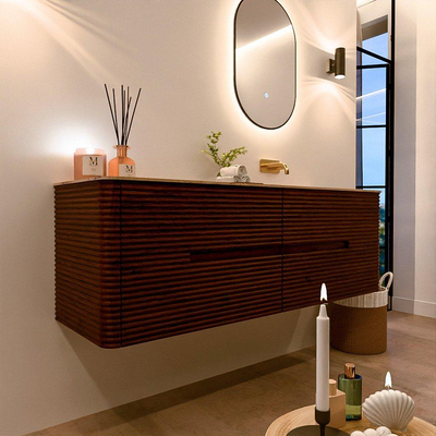 Mondiaz CIRO-DLUX Meuble de salle de bains - 150x45x50cm - Plan vasque en solid surface Arena - 1 vasque à droite - sans trous de robinet - 4 tiroirs - Ruby