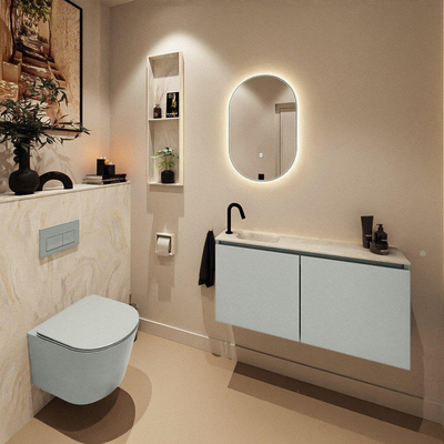 MONDIAZ TURE-DLUX Meuble toilette - 100cm - Greey - EDEN - vasque Ostra - position gauche - 1 trou de robinet