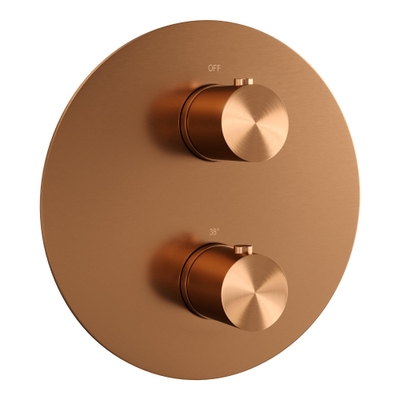 BRAUER Copper Carving thermostatische Inbouw Regendouche - 3-weg - rond - set 88 - 30cm hoofddouche - gebogen muurarm - staaf handdouche - doucheslang - geïntegreerde glijstang - koper geborsteld PVD