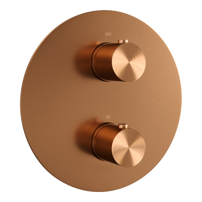 BRAUER Copper Edition thermostatische Inbouw Regendouche - 3-weg - rond - set 74 - 30cm hoofddouche - rechte muurarm - staaf handdouche - doucheslang - wandaansluitbocht - koper geborsteld PVD