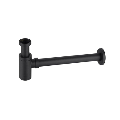 QeramiQ Fuente Ensemble lave-mains - 40x21,5x12cm - gauche - lisse - semi-rond - 1 trou de robinet - céramique - robinet de lave-mains noir mat - bouchon de vidage - siphon abaissé - blanc brillant