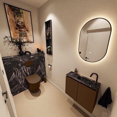MONDIAZ TURE-DLUX 60cm toiletmeubel Rust. EDEN wastafel Lava positie rechts. Met 1 kraangat.