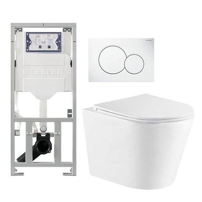 QeramiQ Dely Toiletset - Geberit UP320 inbouwreservoir - met Burda frame - witte bedieningsplaat - toilet - zitting - glans wit