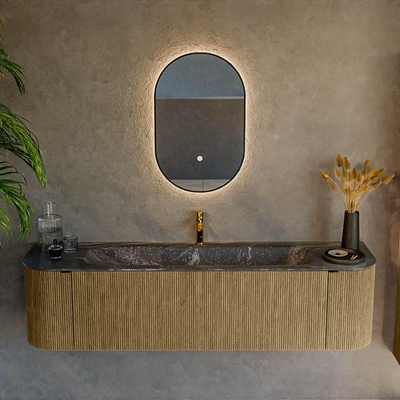 Mondiaz KURVE-DLUX Badkamermeubelset - 170x46x40cm - 1 lade - 2 deuren - wastafel solid surface - midden - 1 kraangat - Dusk