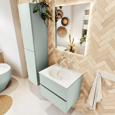 Mondiaz VICA ensemble de meuble de salle de bain - 60cm - meuble sous-vasque greey - 2 tiroirs - lavabo moon milieu - sans trous de robinet - version haute de 60cm - talc