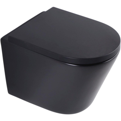 QeramiQ Dely Toiletset - 36.3x51.7cm - diepspoel - rimless - Geberit UP720 inbouwreservoir - softclose toilet zitting 35 mm - koperen bedieningsplaat - ronde knoppen - mat zwart