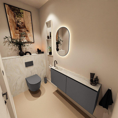 MONDIAZ TURE-DLUX Meuble toilette - 120cm - Dark Grey - EDEN - vasque Ostra - position gauche - 1 trou de robinet
