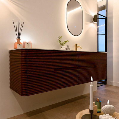 Mondiaz CIRO-DLUX Ensemble de meubles de salle de bains - 170x45x50cm - Plan-vasque solid surface Opalo - 1 lavabo à droite - 1 trou de robinetterie - 4 tiroirs - Ruby