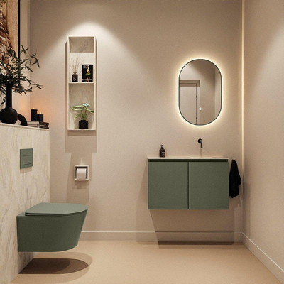 MONDIAZ TURE-DLUX Meuble WC 80cm Army. Lavabo EDEN Ostra position droite. Sans trou de robinet.
