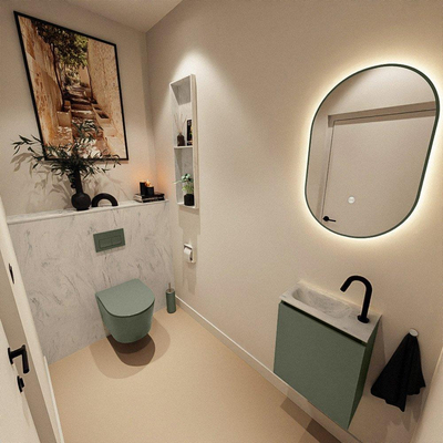 MONDIAZ TURE-DLUX Meuble de toilettes 40 cm Army. Lavabo EDEN Opalo position gauche. Avec 1 trou de robinet.