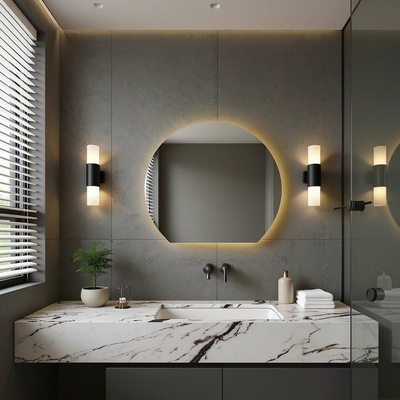 Saniclass Aura miroir – demi-rond – 80 x 68,3 cm – LED indirecte tout autour – chauffage de miroir, à intensité variable