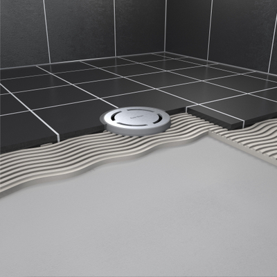 Easy Drain Aqua Round siphon de sol avec partie de finition en ABS avec grille en inox et sortie latérale Ø10cm profondeur d'installation 65 101mm garde d'eau 50 à 25mm