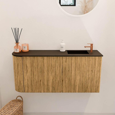 Mondiaz JOYA 91.6cm toiletmeubel - ronding links kleur Oak - Wastafel FAYE positie Rechts 1 kraangat kleur Urban.