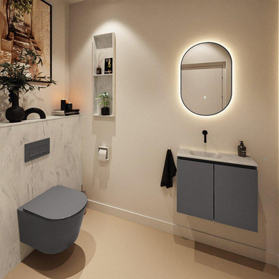 MONDIAZ TURE-DLUX Meuble toilette - 60cm - Dark Grey - EDEN - vasque Opalo - position gauche - sans trou de robinet