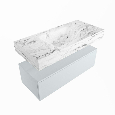 Mondiaz ALAN-DLUX Ensemble de meuble - 100cm - meuble Clay mat - 1 tiroir - Lavabo Cloud Glace suspendu - vasque Centre - 0 trous de robinet