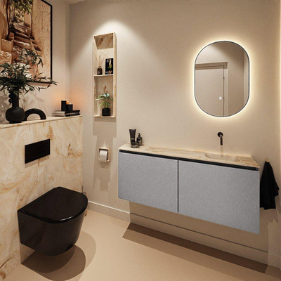 MONDIAZ TURE-DLUX Meuble WC 120 cm Plata. EDEN vasque Frappe position à droite. Sans trou de robinet.