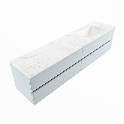 Mondiaz VICA-DLUX ensemble de meuble de salle de bain - 200cm - meuble sous-vasque argile - 4 tiroirs - lavabo encastré nuage droite - sans trous de robinet - version haute de 60cm - ostra