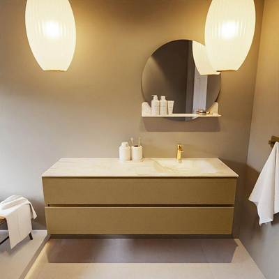 Mondiaz VICA-DLUX ensemble de meuble de salle de bain - 150cm - meuble sous-vasque oro - 2 tiroirs - lavabo encastré cloud droite - 1 trou de robinet - version haute de 60cm - ostra