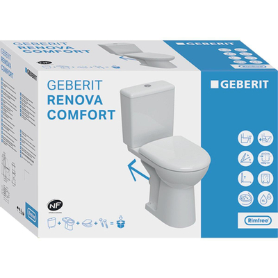 Geberit renova ensemble de toilettes surélevées comfort standing, sans rebord, avec siège amovible softclose, blanc