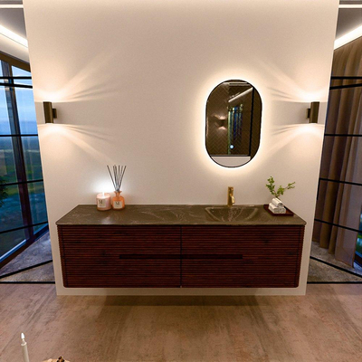 Mondiaz CIRO-DLUX Badkamermeubelset - 180x45x50cm - Solid surface wastafel Lava - 1 wasbak Rechts - 1 kraangat - 4 lades - Ruby