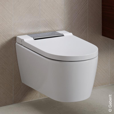 Geberit AquaClean Sela Douche Wc - 37.5x56.5cm - softclose - keratect - chroom afdekplaat - alpine - glans wit