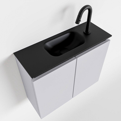 MONDIAZ TURE Toiletmeubel 60x23x50cm met 1 kraangaten 2 deuren cale mat Wastafel Eden midden Solid Surface Zwart