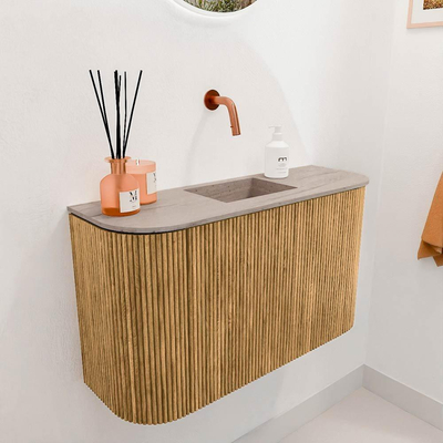 Mondiaz JOYA-DLUX 73.2cm toiletmeubel - ronding links en rechts kleur Oak - Wastafel FAYE positie Midden Zonder kraangat kleur Saba.