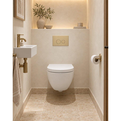 QeramiQ Dely Swirl Compact Toiletset - inbouwreservoir QeramiQ flush - 25mm zitting - kunststof bedieningsplaat beige - ronde knoppen - glans wit