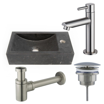 Saniclass Fuente pack lave-mains – rectangulaire – 40 x 22 x 10 cm – pierre naturelle noire – robinet inox