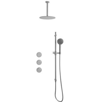 Fortifura Nebbio Ensemble de douche pluie - robinet encastré - élément encastré - barre de douche - flexible de douche en métal - douchette ronde - bras de plafond 20cm - douche de tête 30cm - inox brossé PVD