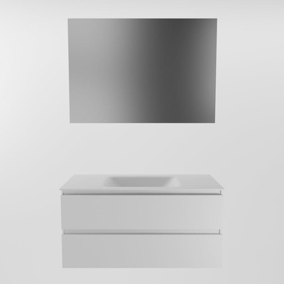 Mondiaz AIVY Ensemble de meuble - 100x45x50cm - 0 trous de robinet - 1 vasque Talc Solid surface - Centre - 2 tiroirs - avec miroir - MDF Talc