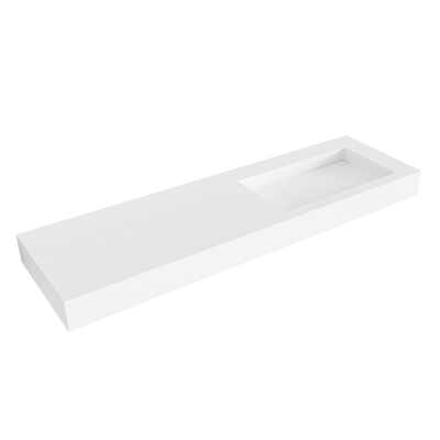 Mondiaz AVON Vrijhangende wastafel - 160cm - wasbak rechts - rand 12cm - Solid surface Talc