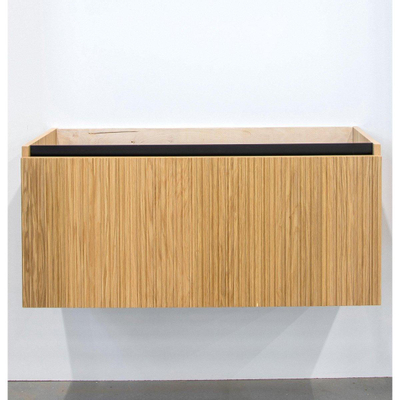 Adema Holz Ensemble de meuble - 100cm - 1 vasque en céramique Blanc - sans trous de robinet - 1 tiroir - avec armoire de toilette - Caramel (bois)