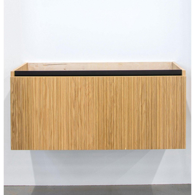 Saniclass Holz Base Badkamermeubelset - 100cm - 1 keramische wasbak zwart - zonder kraangat - 1 lade - spiegel - eiken