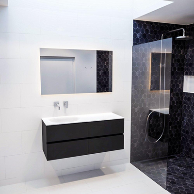 MONDIAZ VICA Ensemble de meuble salle de bain - 120cm - 4 tiroirs - lavabo Moon gauche - 0 trous de robinet - solid surface urban