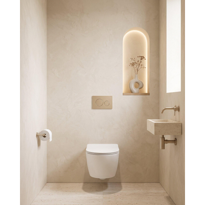 QeramiQ Dely Toiletset - 36.3x51.7cm - Geberit UP720 inbouwreservoir - rimless - diepspoel - 35mm zitting - softclose - bedieningsplaat taupe - ronde knoppen - glans wit