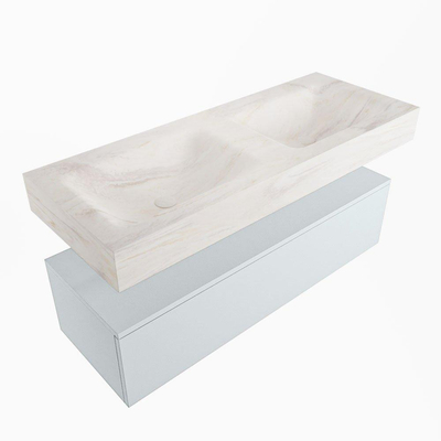 Mondiaz ALAN-DLUX Ensemble de meuble - 120cm - meuble Clay mat - 1 tiroir - Lavabo Cloud Ostra suspendu - vasque Gauche et droite - 0 trous de robinet