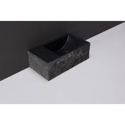 Forzalaqua Venetia Xs fonteinbak 29x16x10cm wasbak Rechts 1 kraangat links Natuursteen Graniet gezoet & gekapt OUTLETSTORE