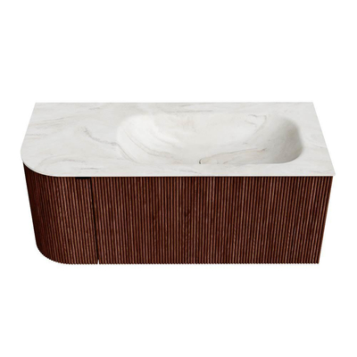 Mondiaz KURVE-DLUX Ensemble de meubles de salle de bains - 105x46x40cm - 1 tiroir - 1 porte - lavabo solid surface - droite - 1 trou de robinet - Ruby