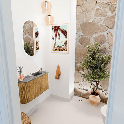 Mondiaz JOYA-DLUX 71.6cm toiletmeubel - ronding links kleur Oak - Wastafel FAYE positie Rechts 1 kraangat kleur Sombra.
