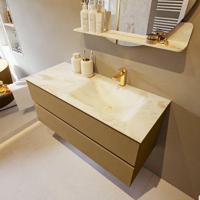 Mondiaz VICA-DLUX Ensemble de meuble de salle de bain - 110cm - meuble sous-vasque oro - 2 tiroirs - lavabo encastré cloud droite - 1 trou de robinet - version haute de 60cm - frape