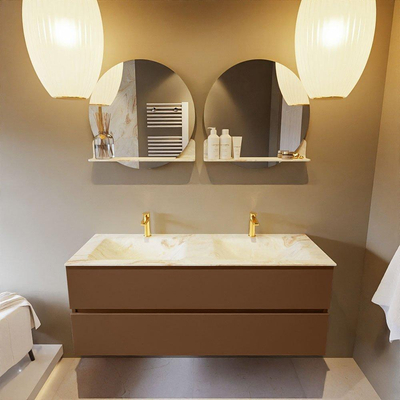 Mondiaz VICA-DLUX Ensemble de meuble de salle de bain - 130cm - meuble sous-vasque repos - 2 tiroirs - lavabo encastrée cloud double - 2 trous de robinet - version haute de 60cm - frape