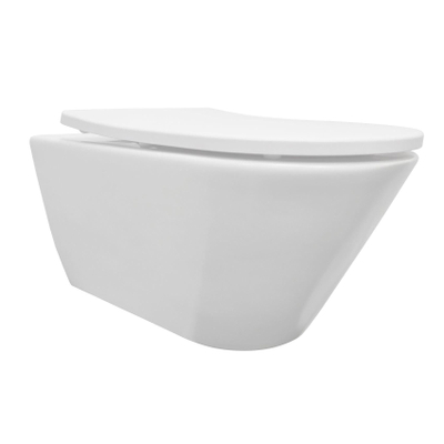 Wiesbaden Stereo hangtoilet – spoelrandloos – diepte 53 cm – met Shade slim softclose zitting – mat wit